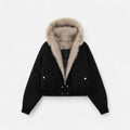Women's Cropped Hooded Winter Bomber Jacket with Plush faux fur Trim