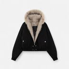 Women's Cropped Hooded Winter Bomber Jacket with Plush faux fur Trim