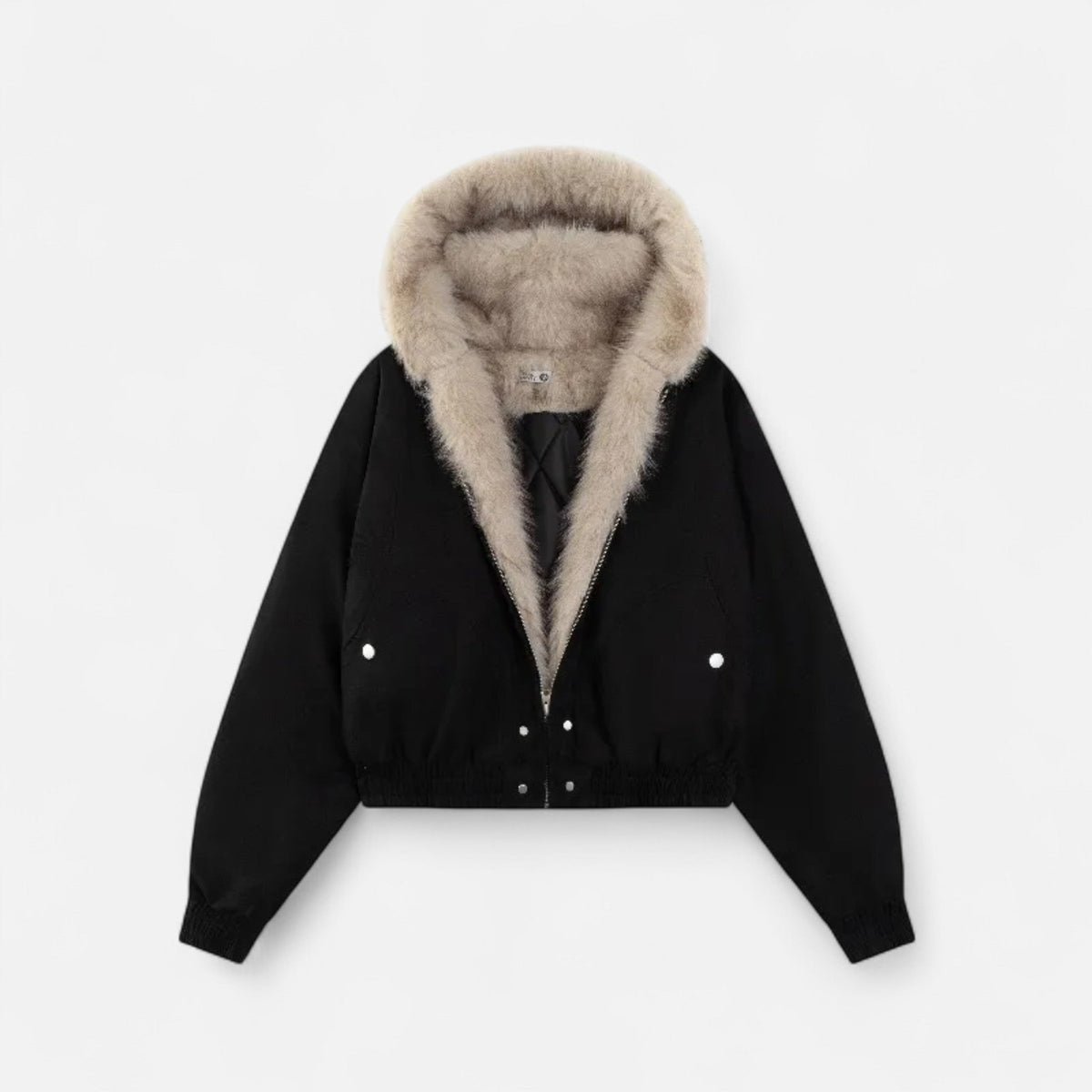Women's Cropped Hooded Winter Bomber Jacket with Plush faux fur Trim