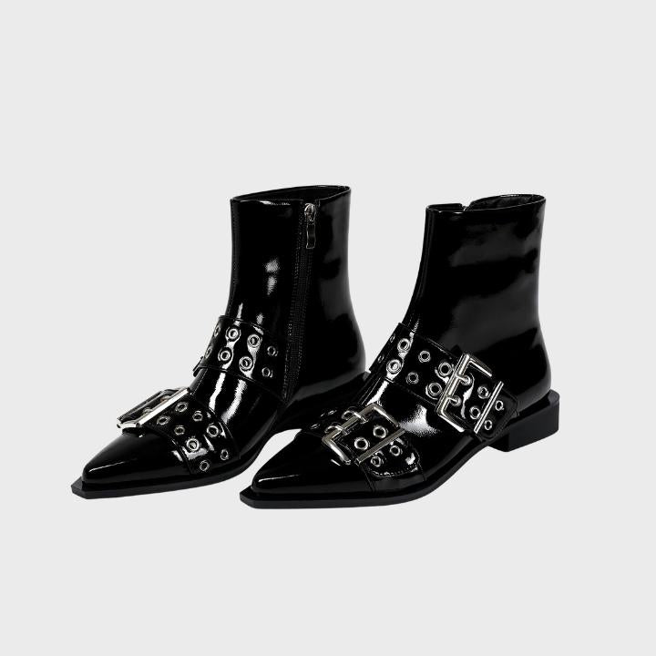 Chunky Mid-Heel Zipper Biker Boots - Womens Statement Footwear | Meave & Ivy