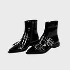 Chunky Mid-Heel Zipper Biker Boots - Womens Statement Footwear | Meave & Ivy