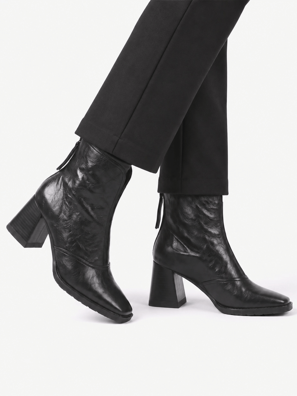 Square-Heel Ankle Boots with Zip – Vegan Leather