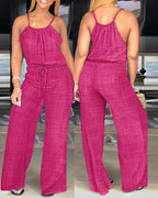 Spaghetti Strap Drawstring Tied Waist Casual Jumpsuit | Meave & Ivy