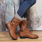 Women's Warm Mid-Calf Winter Boots – Side-Zip Buckle-Detail Casual Style