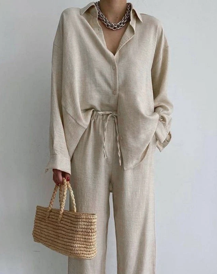 Linen Blend Set – Relaxed Blouse & Wide Leg Trousers Co-ord