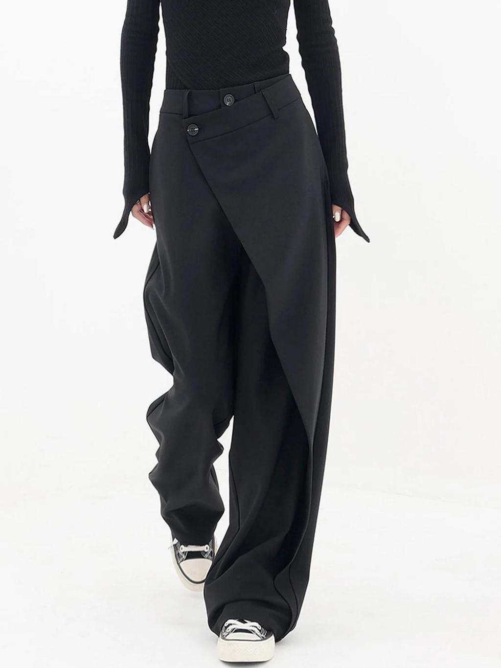 Women's Wide-Leg Wrap Trousers – Asymmetric High-Waist Relaxed Style