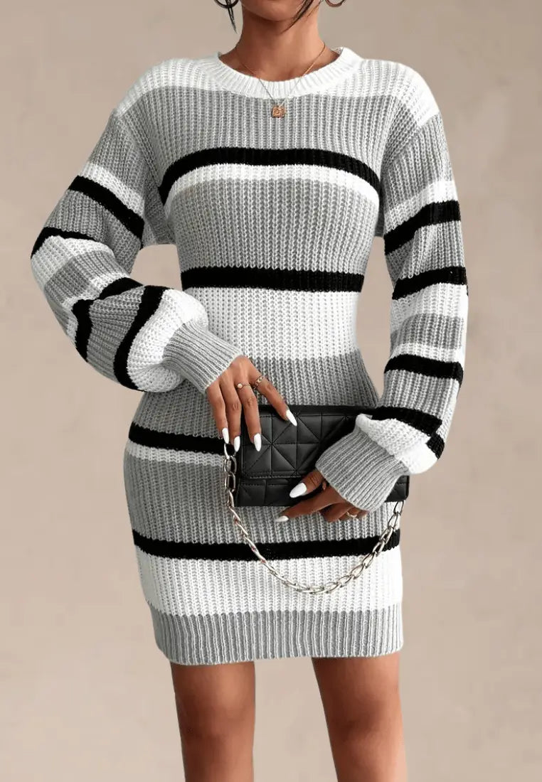 Women's Fitted Ribbed Knit Mini Sweater Dress