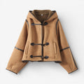 Women's Suede-Look Teddy-Lined Hooded Jacket with Toggle Fastenings