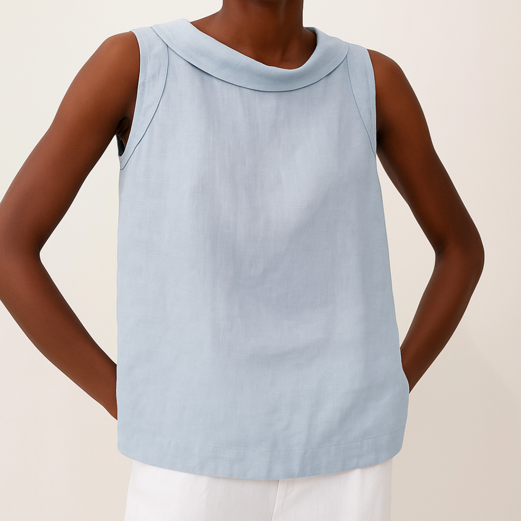 Sleeveless Roll-Neck Linen Top