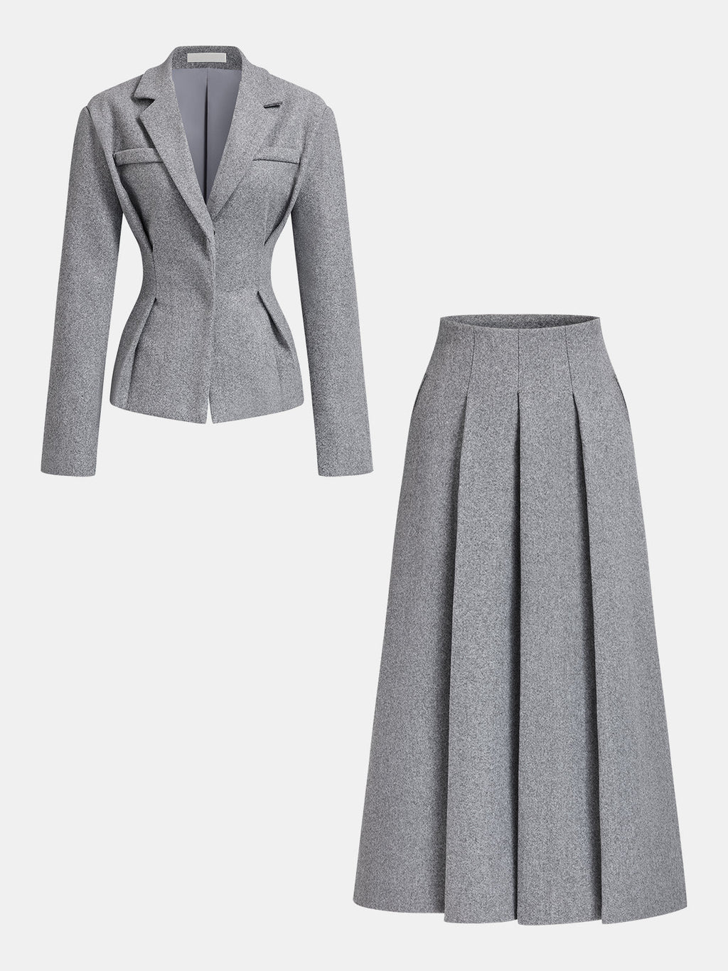 Women's Tailored Tweed Blazer and Pleated Midi Skirt Two-Piece Set