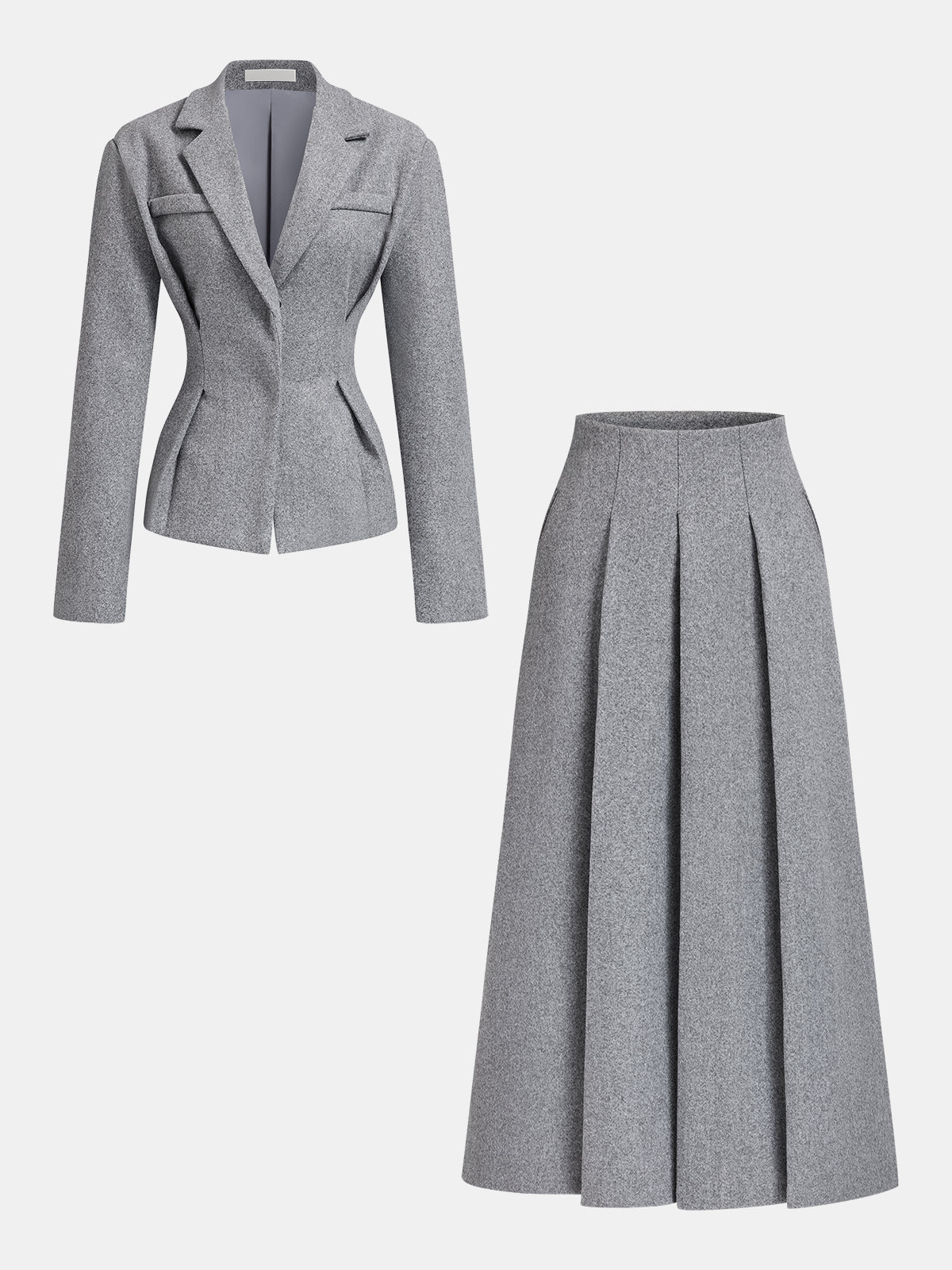 Women's Tailored Tweed Blazer and Pleated Midi Skirt Two-Piece Set