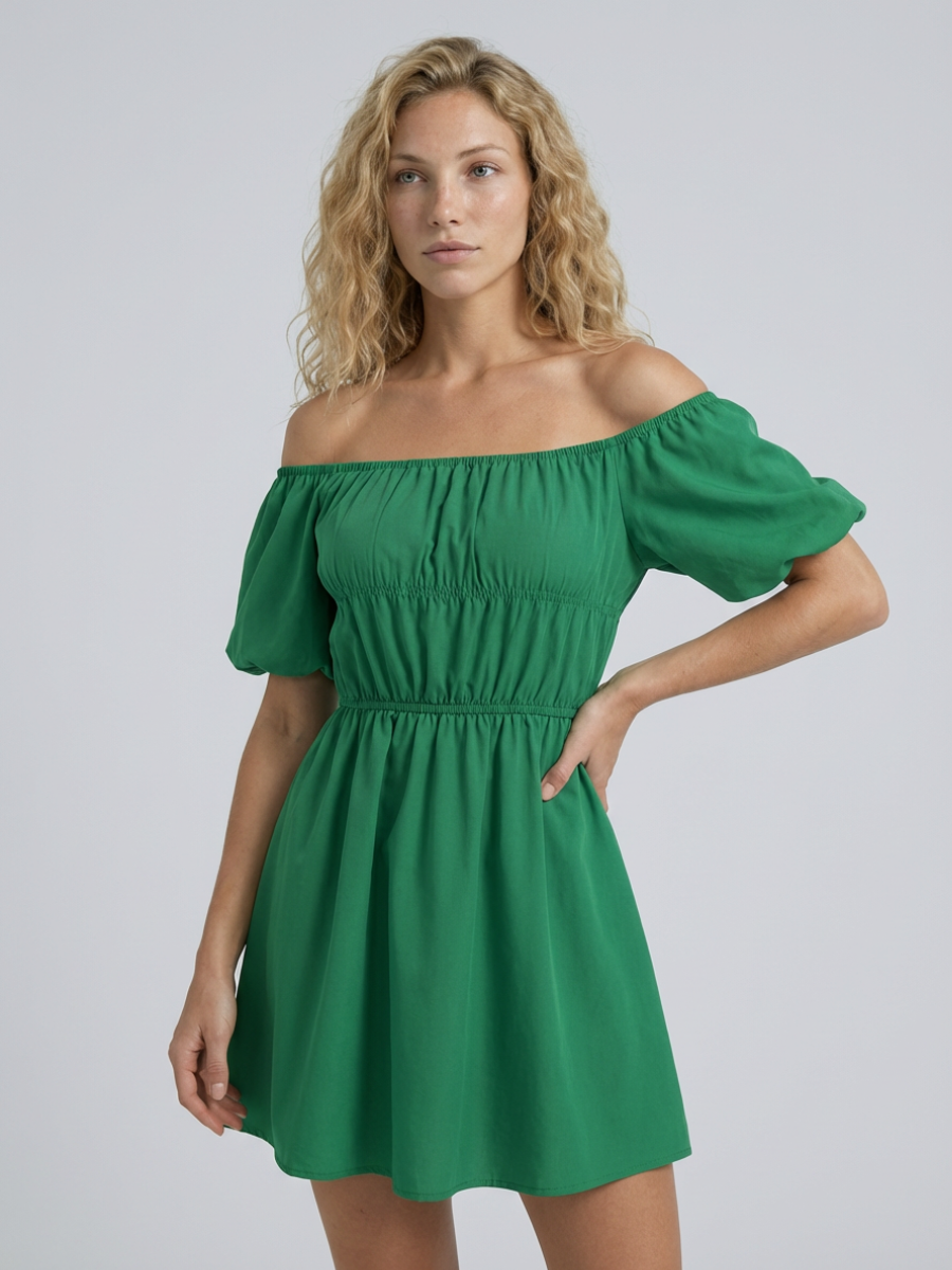 Off-Shoulder Mini Dress with Puff Sleeves