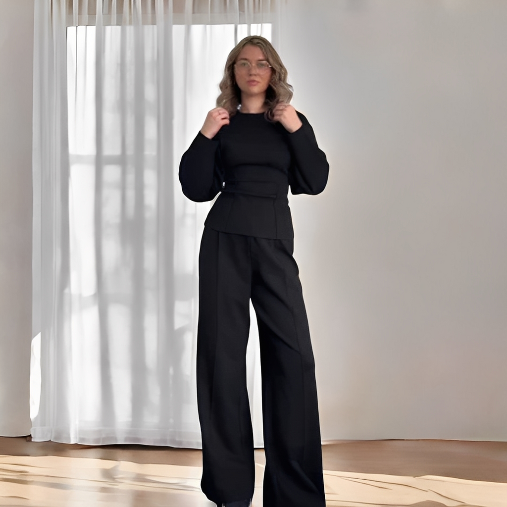 Women's Puff Sleeve Fitted Waist Top and Trousers Set