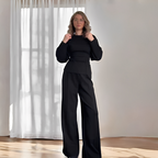 Women's Puff Sleeve Fitted Waist Top and Trousers Set