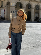 Cropped Trench Coat - Beige & Black