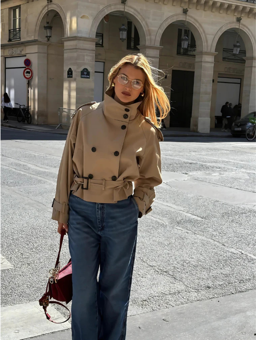 Cropped Trench Coat - Beige & Black
