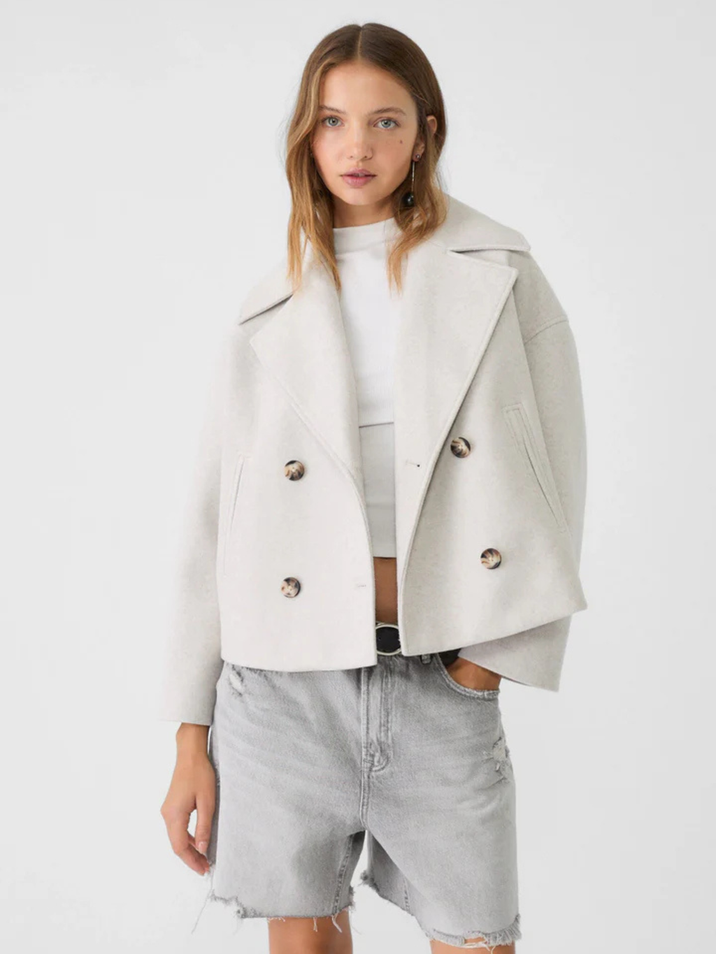 Cropped Double-Breasted Wool-Blend Jacket with Wide Collar