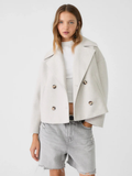 Cropped Double-Breasted Wool-Blend Jacket with Wide Collar