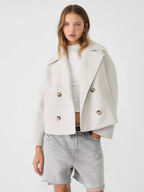 Cropped Double-Breasted Wool-Blend Jacket with Wide Collar