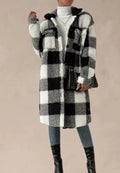 Women's Longline Teddy Fleece Coat with Classic Printed Design and Button