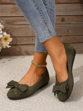 Women's Suede-Look Bow Ballet Flats – Elegant Round Toe Slip-On Shoes