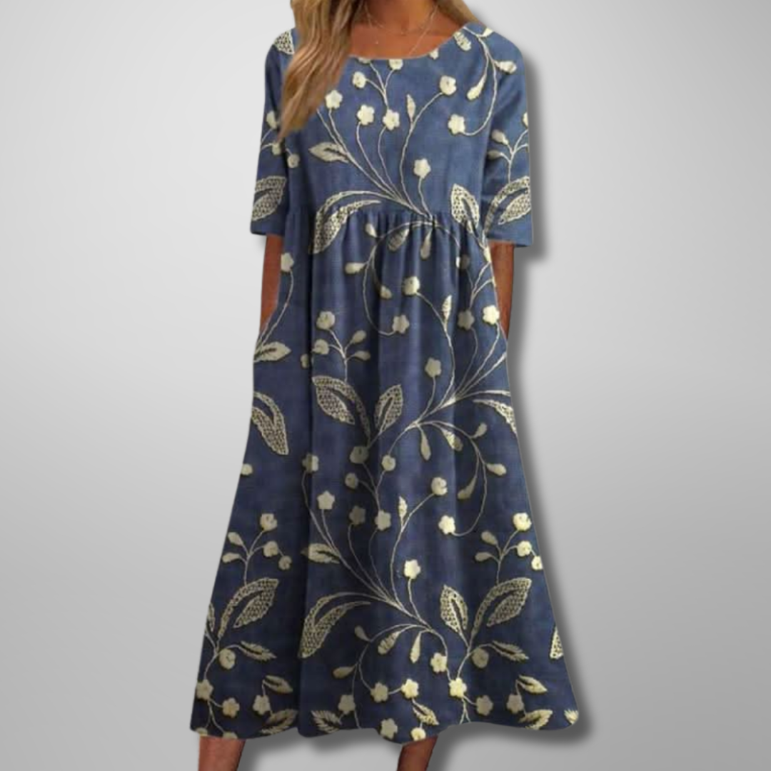 Floral Print Relaxed Midi Dress with Pockets