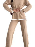 Women's Contrast-Trim Knit Co-Ord Set – Relaxed Longline Top