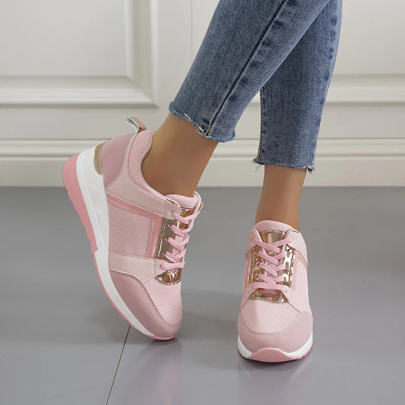 Comfort Wedge Trainers with Metallic Details – Breathable Platform Sneakers