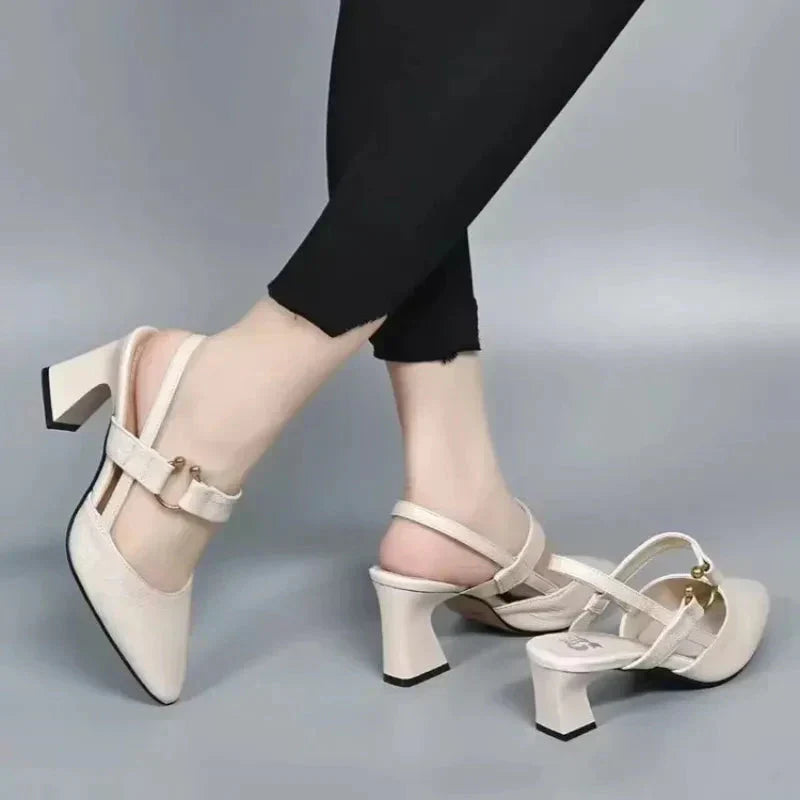 Pointed-Toe Slingback Block Heels