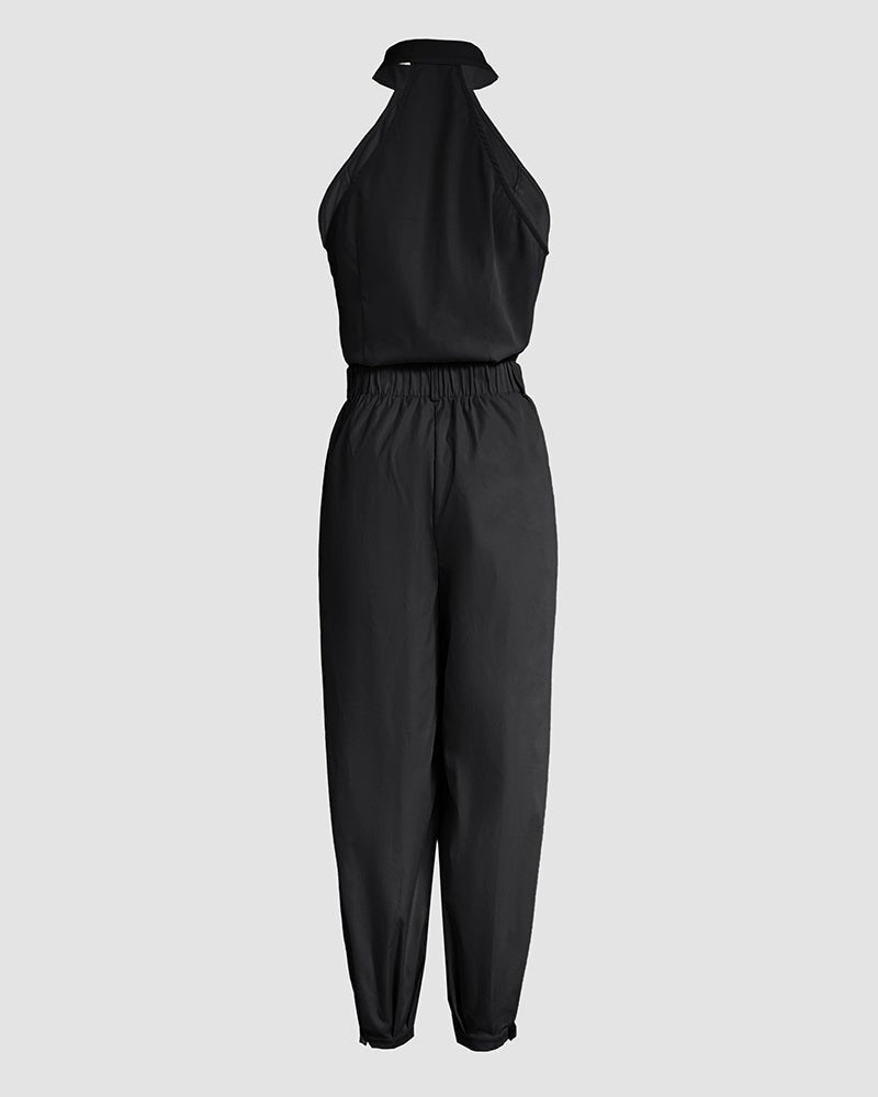Two-Piece Sleeveless High Neck Cargo Top and Cuffed Trousers Set | Meave & Ivy