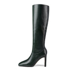Knee High Stiletto Boots with Pointed Toe – Vegan Leather Heeled Boots