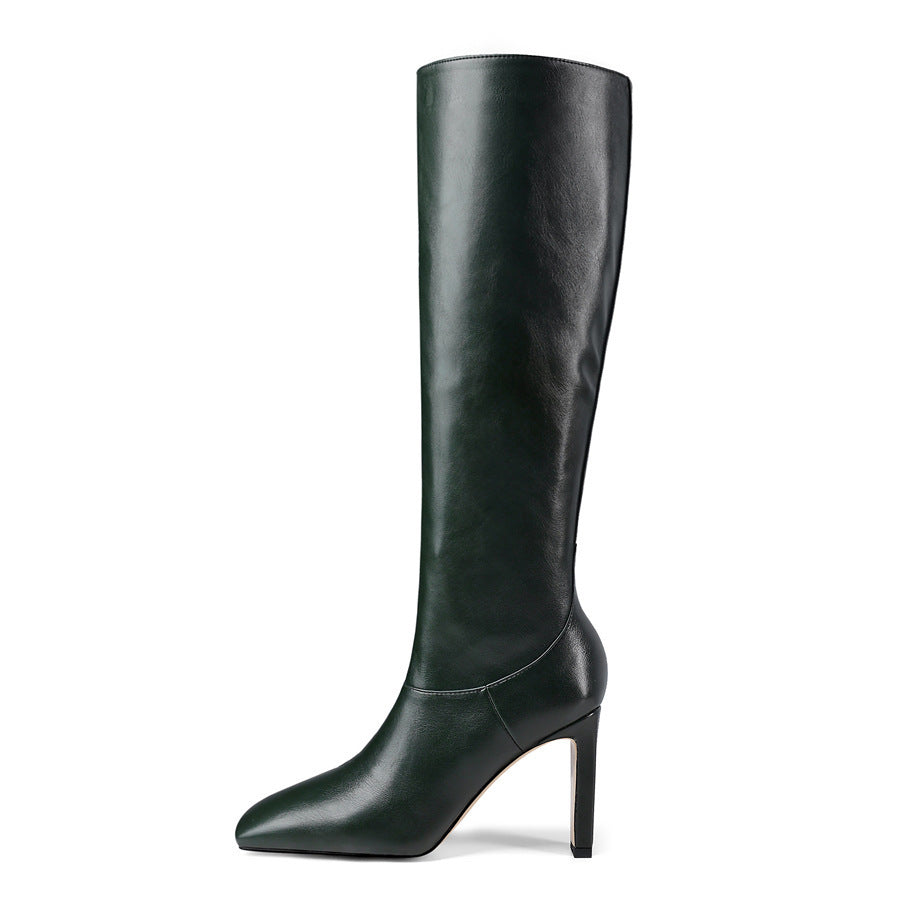 Knee High Stiletto Boots with Pointed Toe – Vegan Leather Heeled Boots