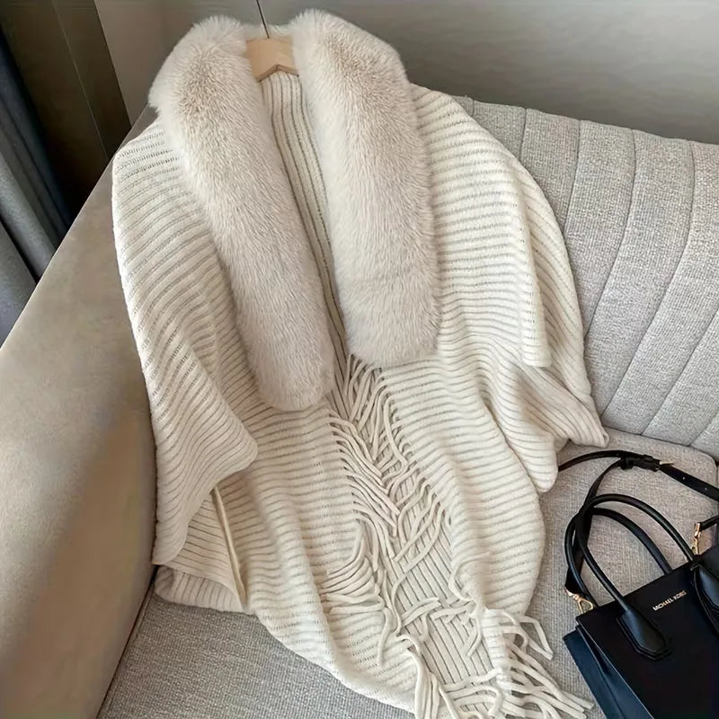 Knitted Winter Scarf with Faux Fur Trim