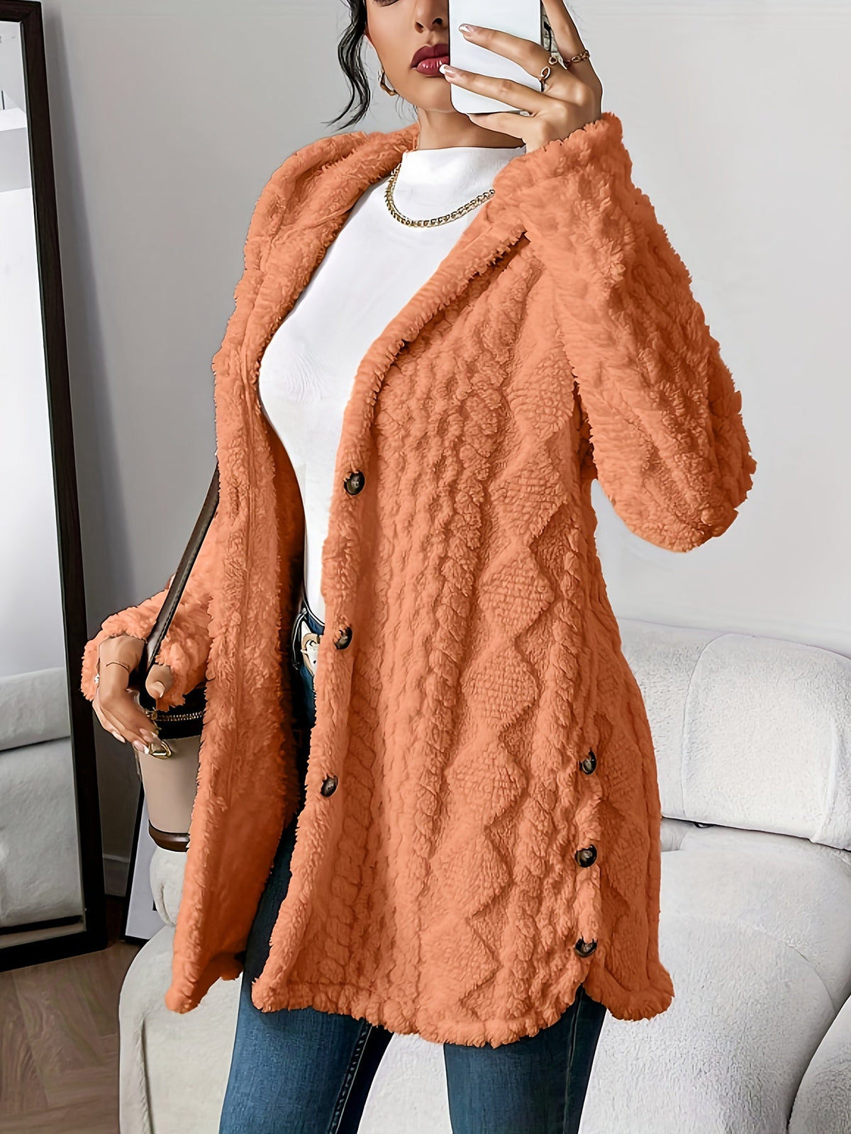 Women's Longline Textured Knit Cardigan with Button Front