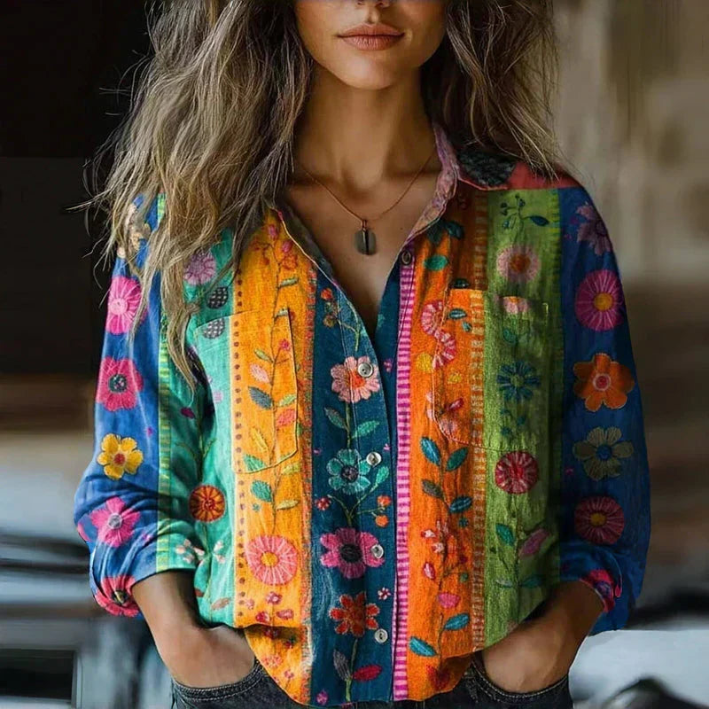 Bohemian Paisley Print Button-Up Blouse