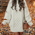 Women's Oversized Cable Knit Mini Dress with Balloon Sleeves and Classic