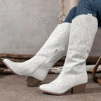 Knee High Embroidered Cowboy Boots with Pointed Toe