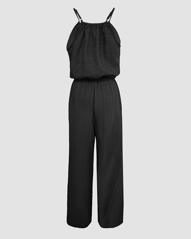 Spaghetti Strap Drawstring Tied Waist Casual Jumpsuit | Meave & Ivy