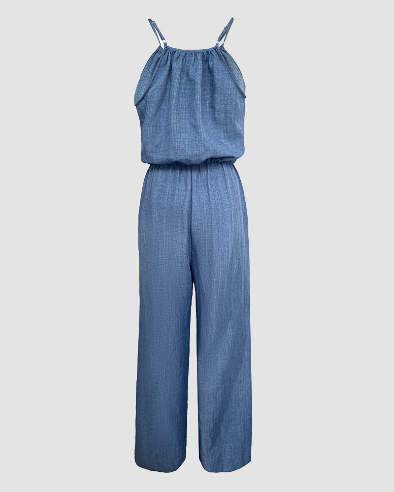 Spaghetti Strap Drawstring Tied Waist Casual Jumpsuit | Meave & Ivy