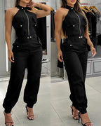 Two-Piece Sleeveless High Neck Cargo Top and Cuffed Trousers Set | Meave & Ivy