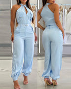 Two-Piece Sleeveless High Neck Cargo Top and Cuffed Trousers Set | Meave & Ivy