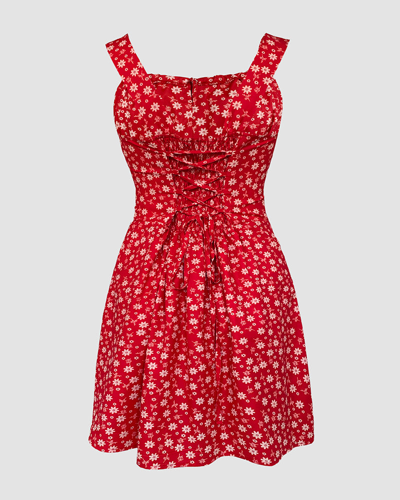 Floral Print Slit Cami Skort Romper Vacation Tie Front | Meave & Ivy