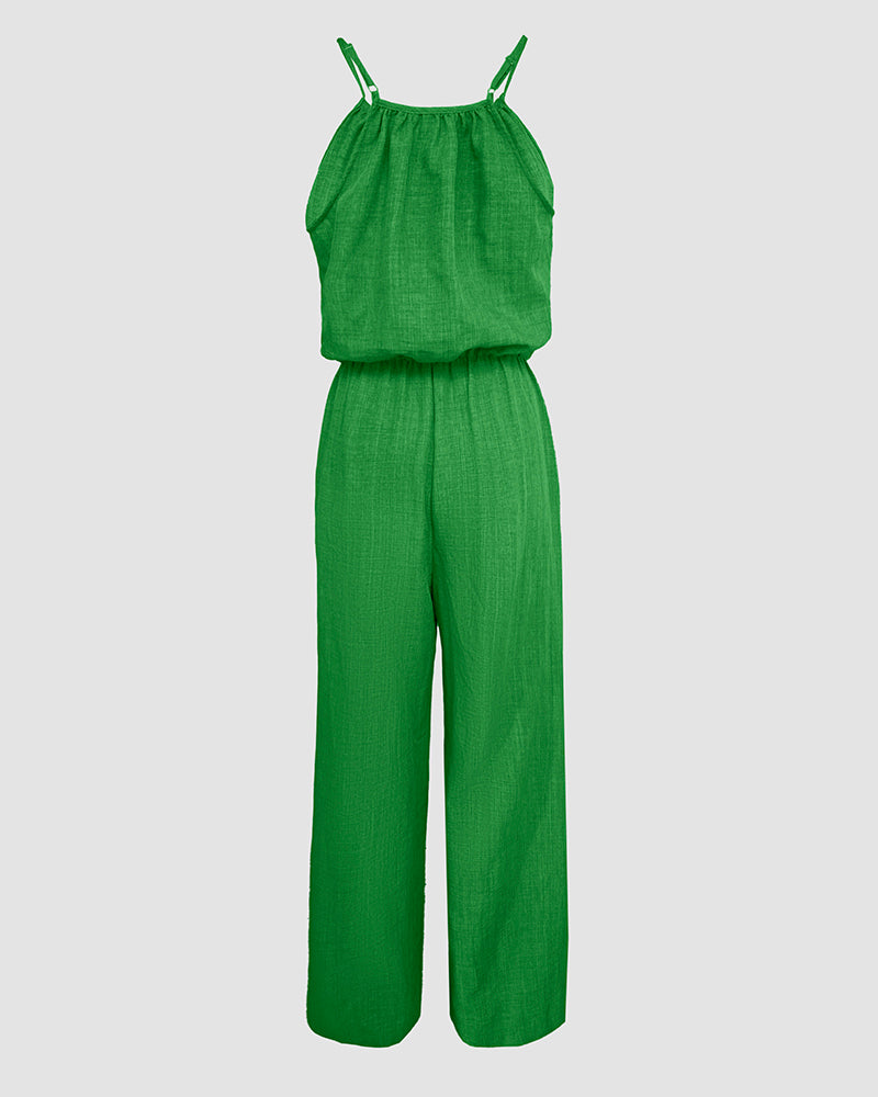 Spaghetti Strap Drawstring Tied Waist Casual Jumpsuit | Meave & Ivy