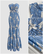 Tropical Print Halter Tie Cinched Waist Mermaid Vacation Maxi Dress | Meave & Ivy