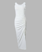 Sleeveless Ruched Bodycon Drawstring Side Slit Maxi Dress | Meave & Ivy