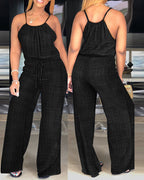 Spaghetti Strap Drawstring Tied Waist Casual Jumpsuit | Meave & Ivy