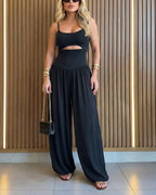 Cut-Out Waist Cami Backless Ruched High Waist Summer Jumpsuit | Meave & Ivy