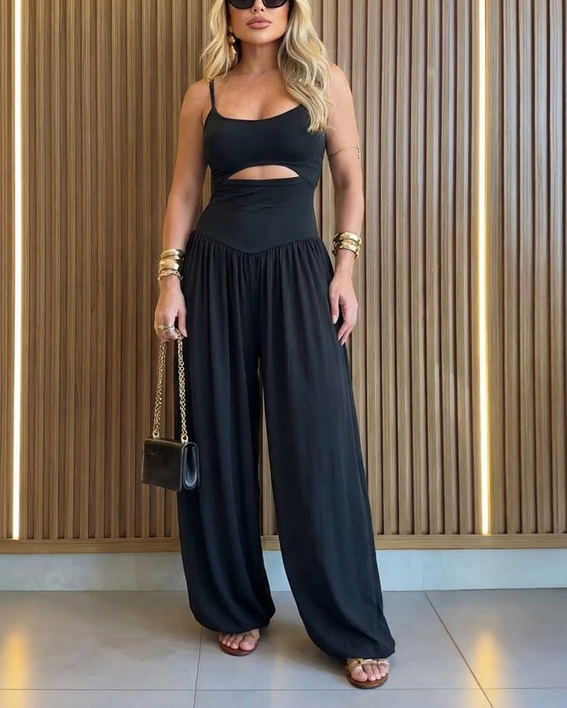 Cut-Out Waist Cami Backless Ruched High Waist Summer Jumpsuit | Meave & Ivy