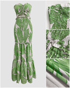 Tropical Print Halter Tie Cinched Waist Mermaid Vacation Maxi Dress | Meave & Ivy