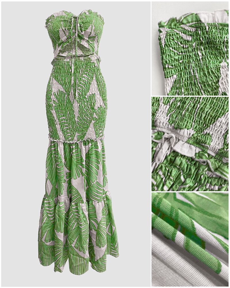 Tropical Print Halter Tie Cinched Waist Mermaid Vacation Maxi Dress | Meave & Ivy